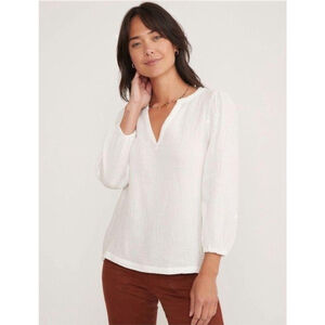 MARINE LAYER Jamie Banded Collar Top MED White Cotton Gauze Beach Neutral Boho